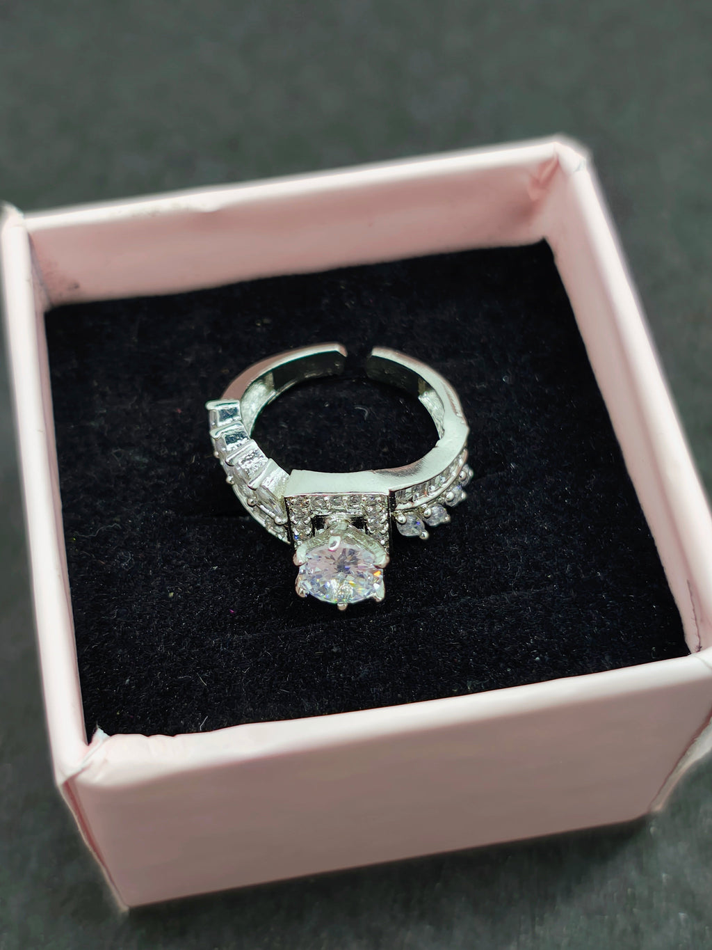 Silver and white Oval- Cut stone ring